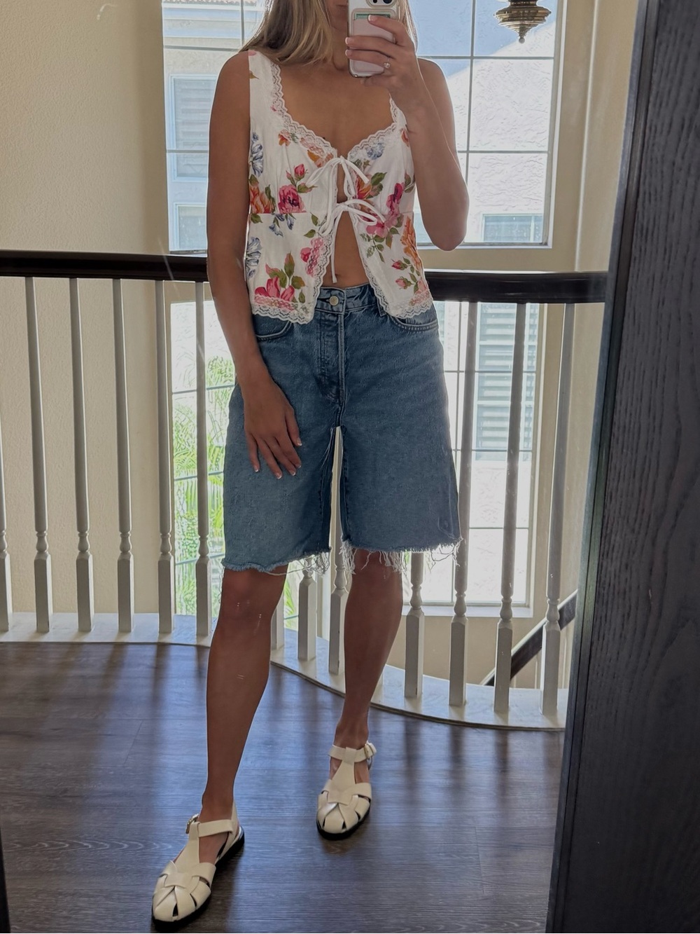 Reformation Rosalie White Floral Linen Top Sz 6